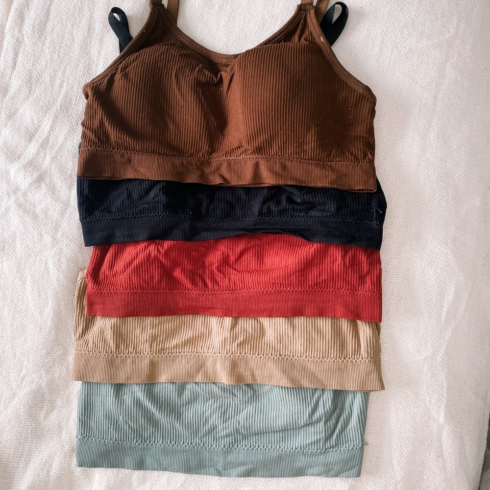Set of 5 Ribbed Bralettes in Assorted Colors